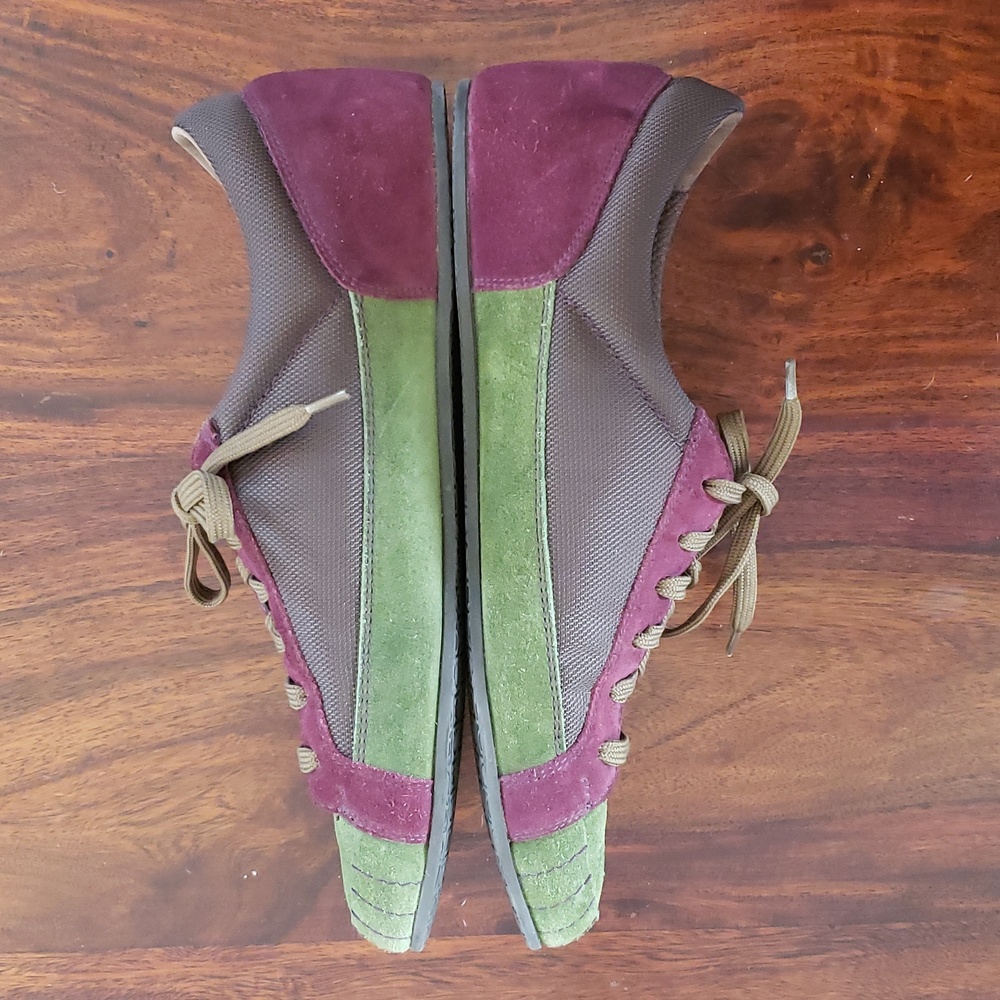 SALVATORE FERRAGAMO Suede and Stitches Sneaker Magenta Olive Green
